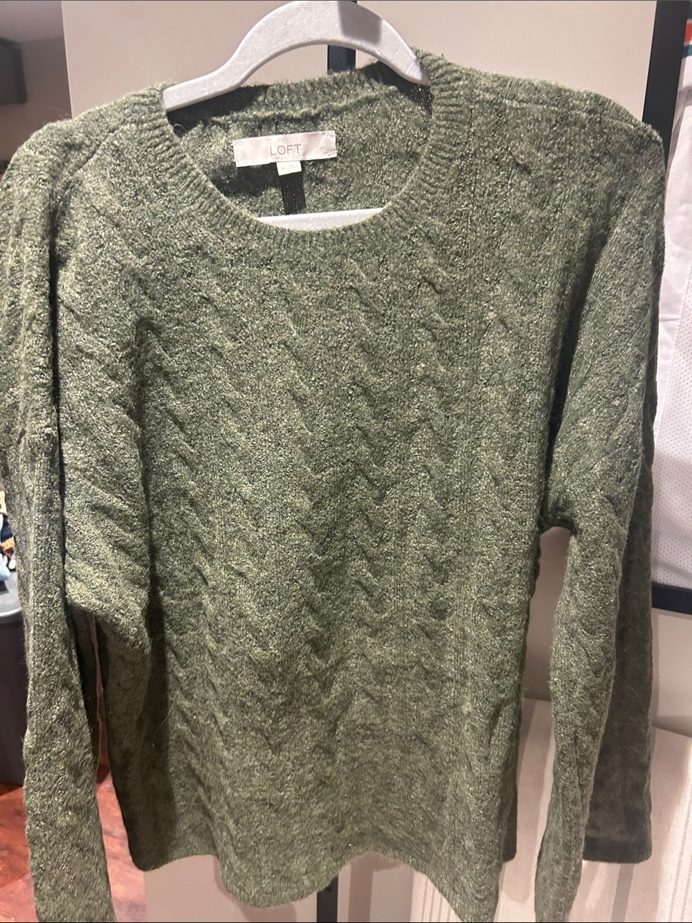 LOFT Olive Cable Knit Crew Sweater